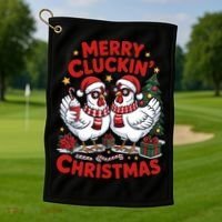 Merry Cluckin Christmas Chicken Funny Golf Towel thumb 1
