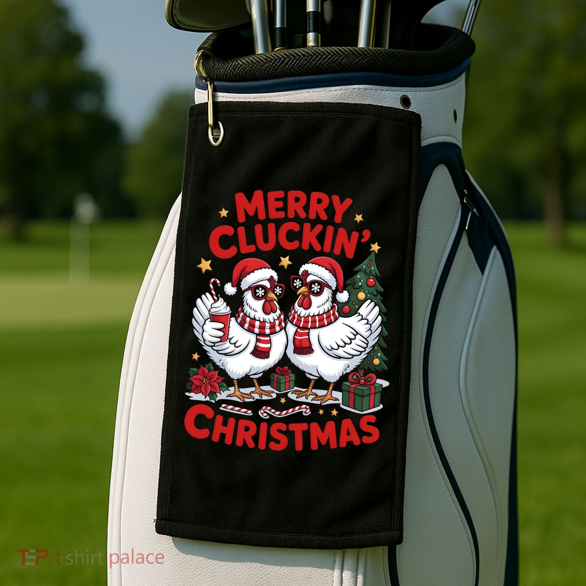 Merry Cluckin Christmas Chicken Funny Golf Towel