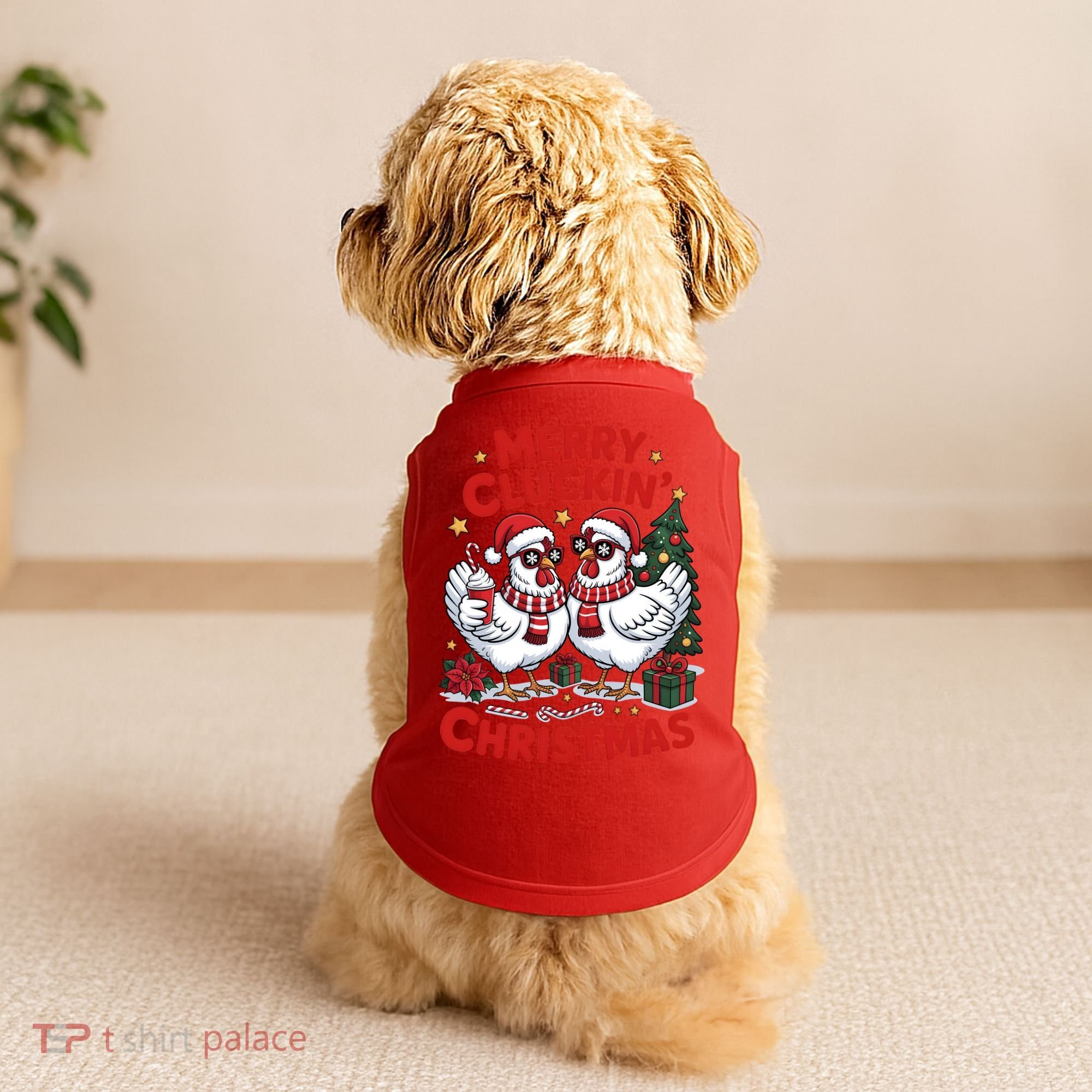 Merry Cluckin Christmas Chicken Funny Doggie Tank
