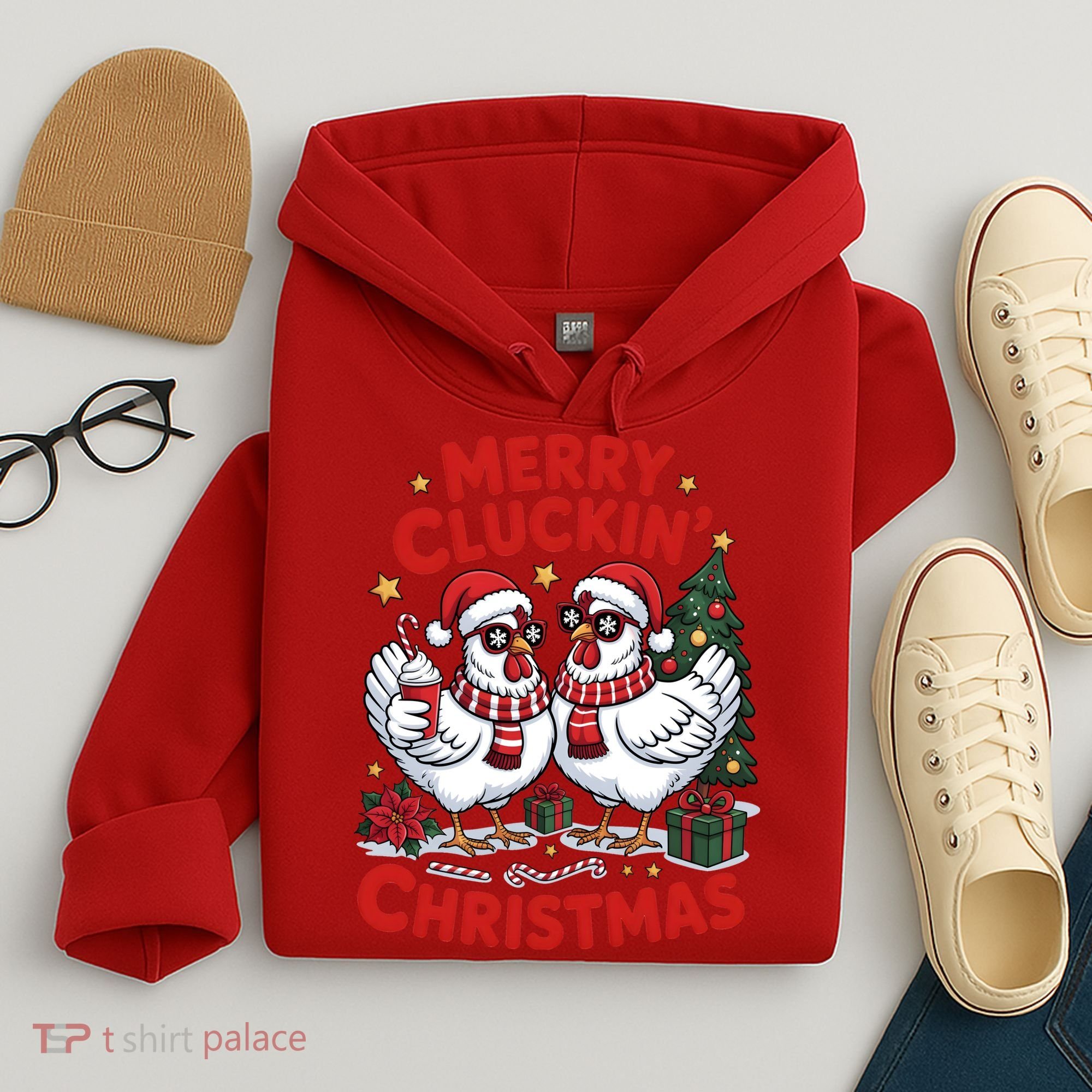 Merry Cluckin Christmas Chicken Funny Hoodie