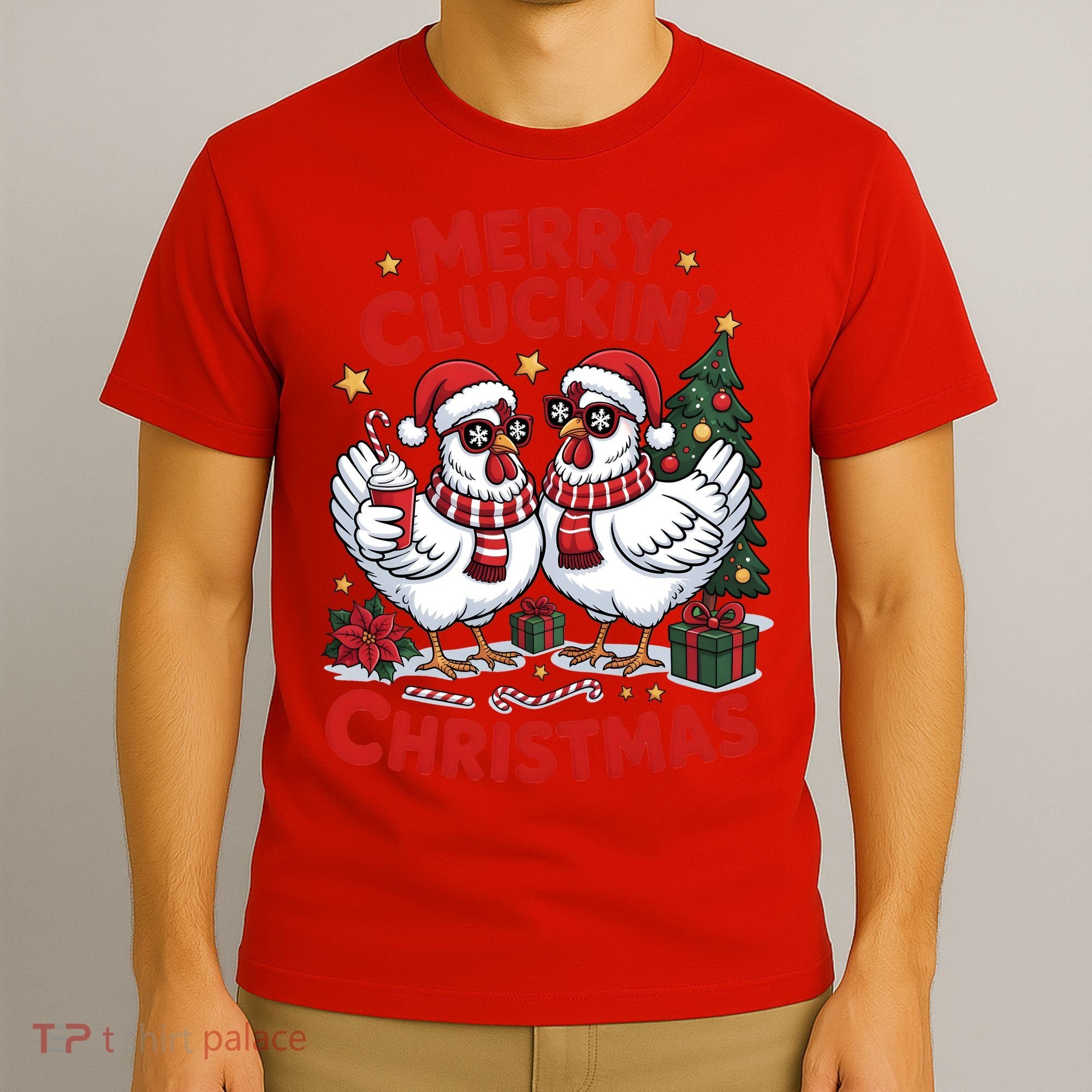 Merry Cluckin Christmas Chicken Funny T-Shirt