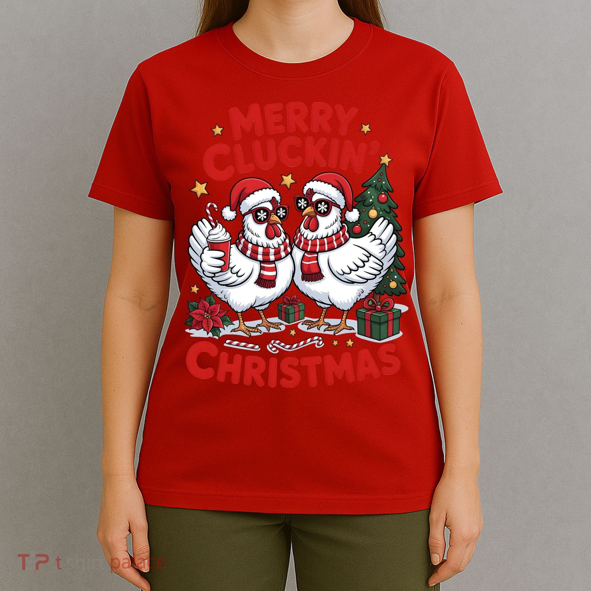 Merry Cluckin Christmas Chicken Funny T-Shirt