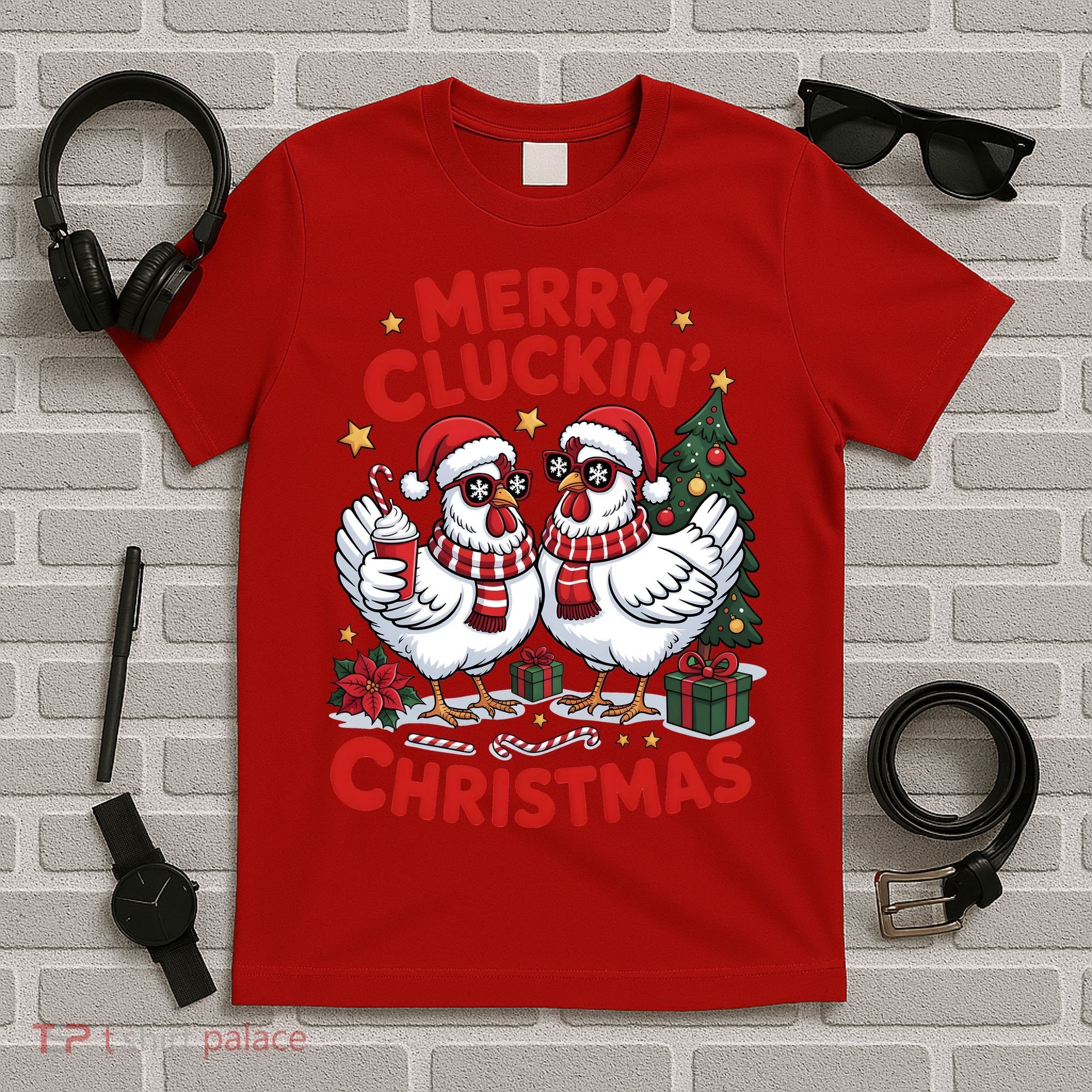 Merry Cluckin Christmas Chicken Funny T-Shirt