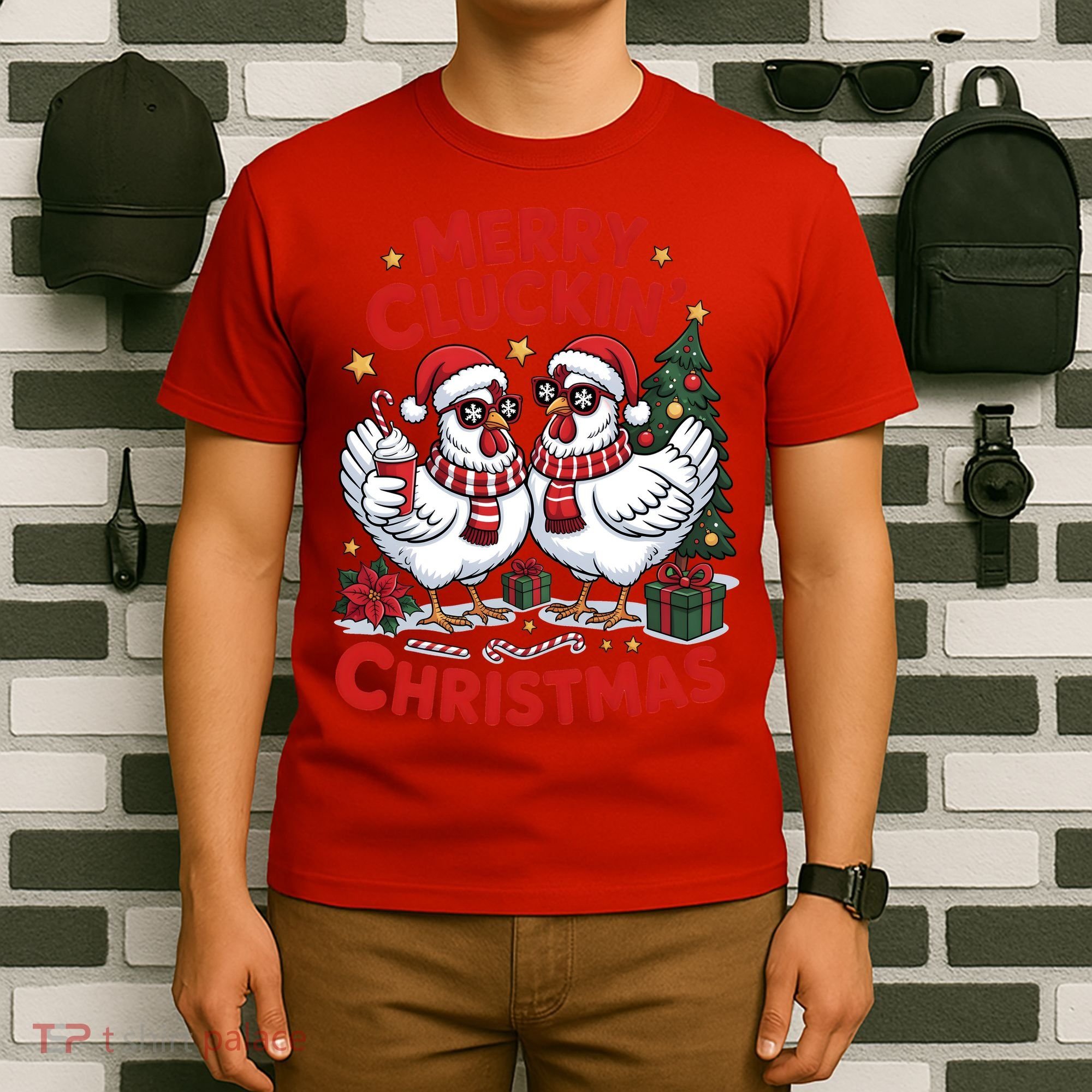 Merry Cluckin Christmas Chicken Funny T-Shirt