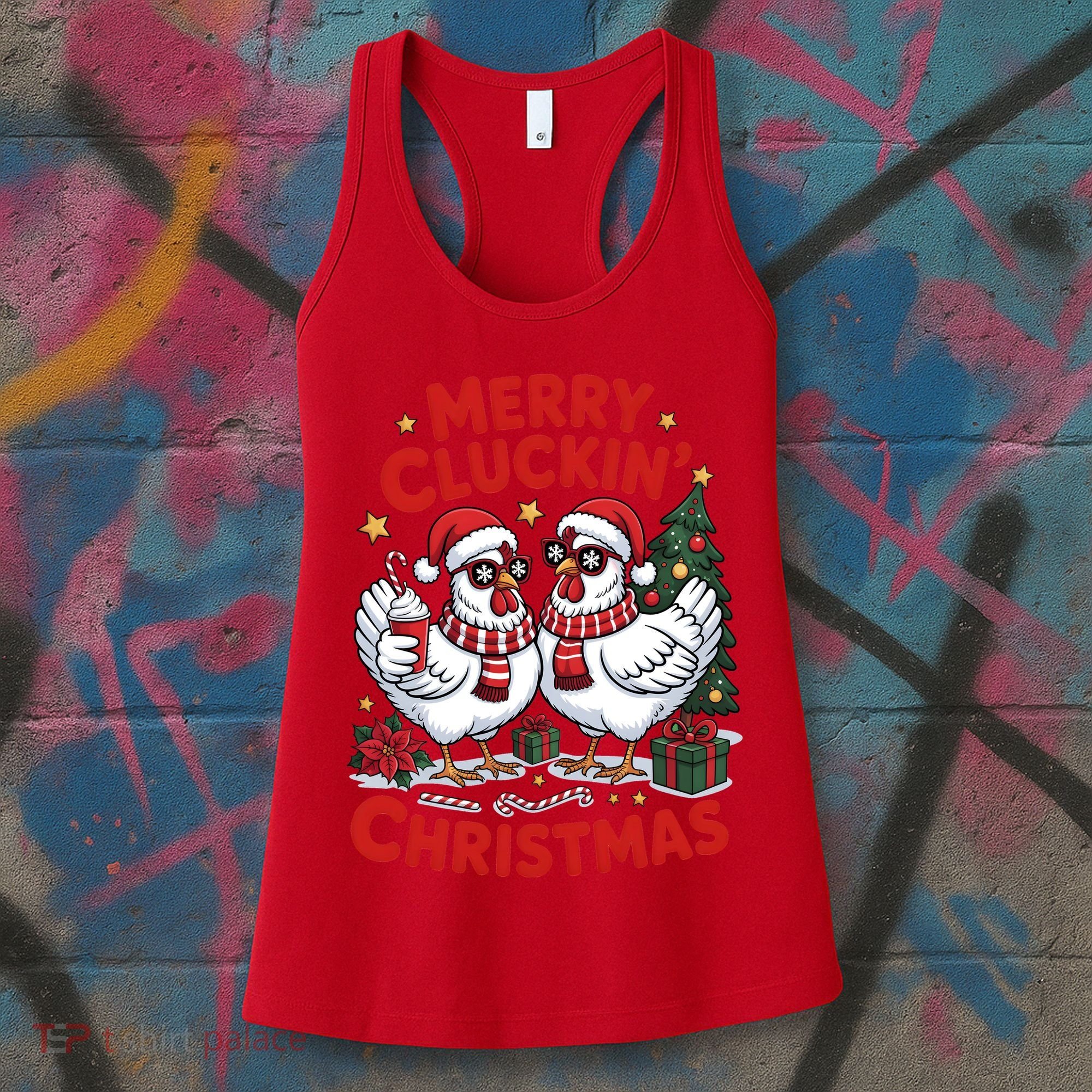 Merry Cluckin Christmas Chicken Funny Women's Tank Top