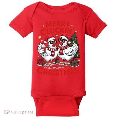 Merry Cluckin Christmas Chicken Funny Baby Bodysuit