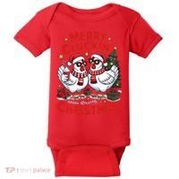 Merry Cluckin Christmas Chicken Funny Baby Bodysuit thumb 0