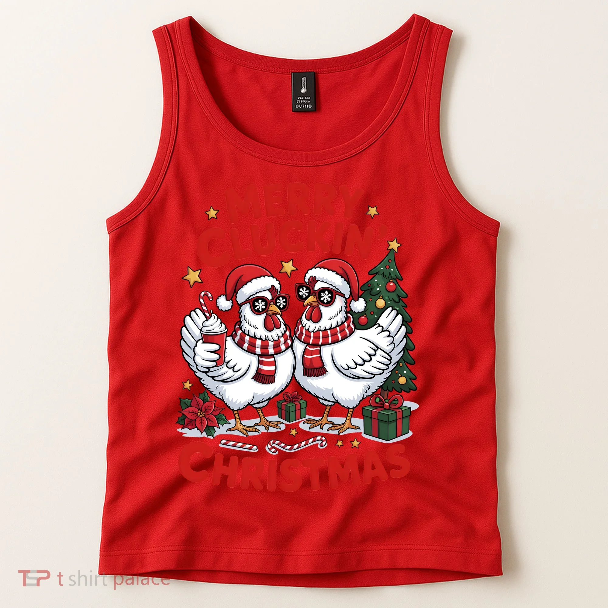 Merry Cluckin Christmas Chicken Funny Tank Top