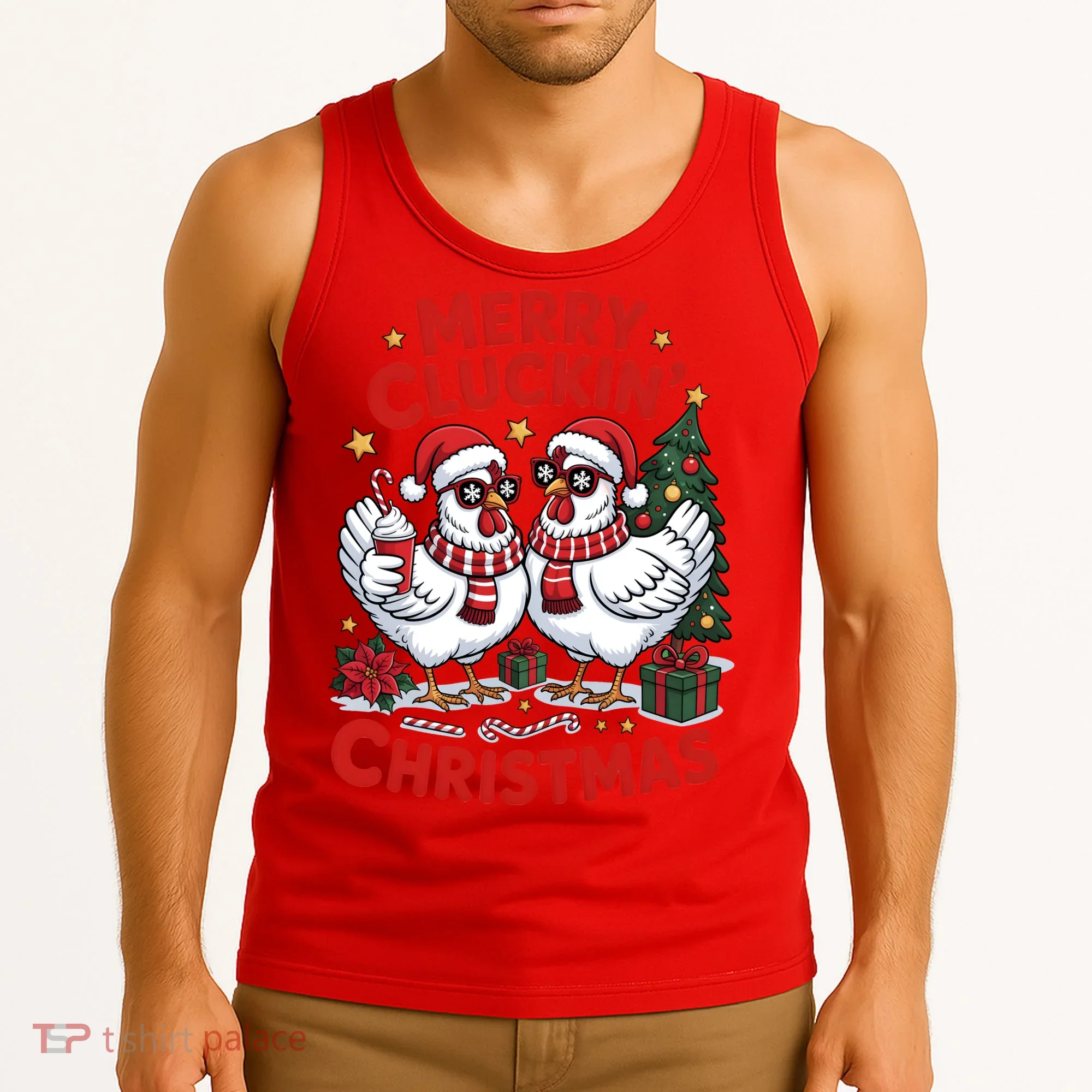 Merry Cluckin Christmas Chicken Funny Tank Top