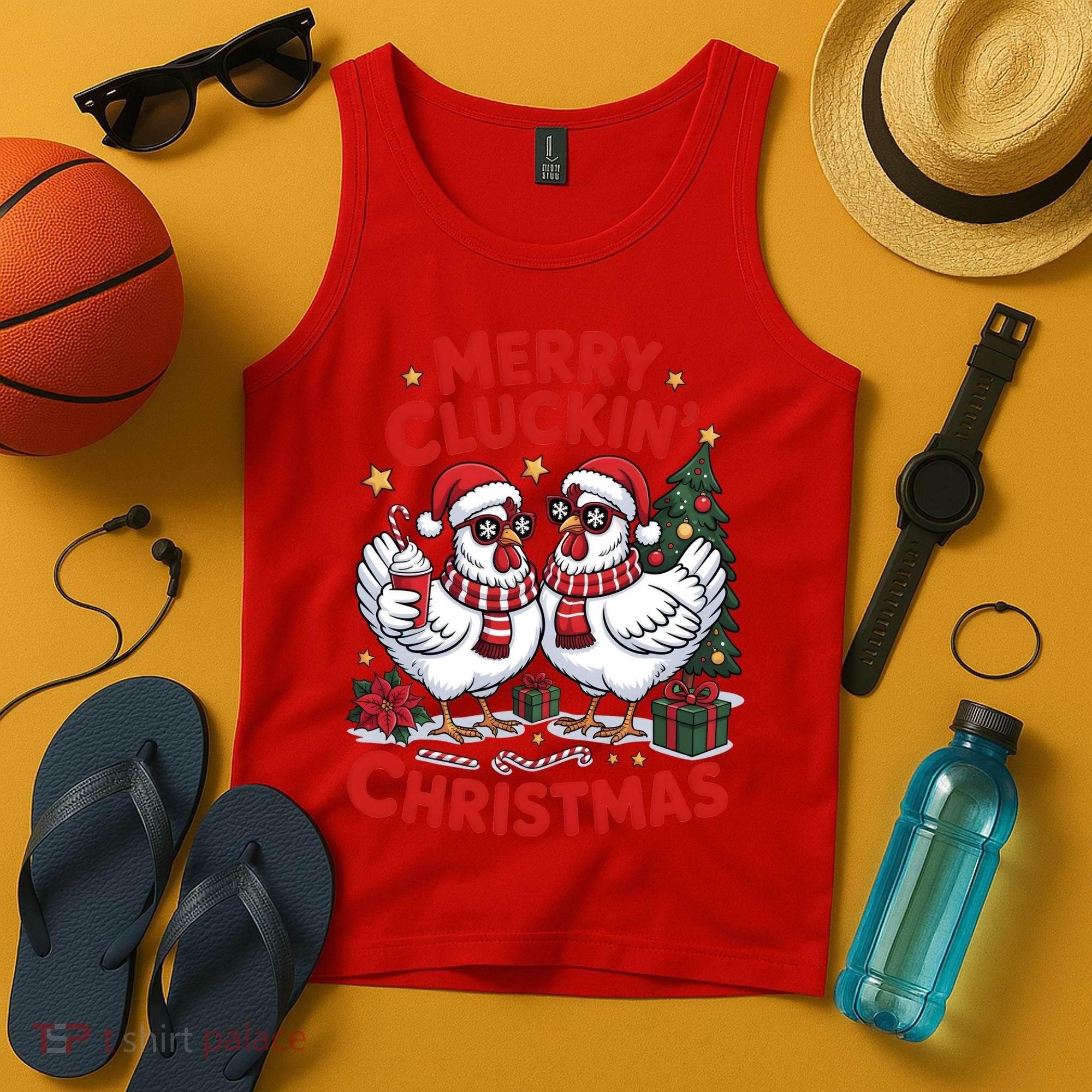Merry Cluckin Christmas Chicken Funny Tank Top