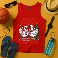 Merry Cluckin Christmas Chicken Funny Tank Top thumb 4