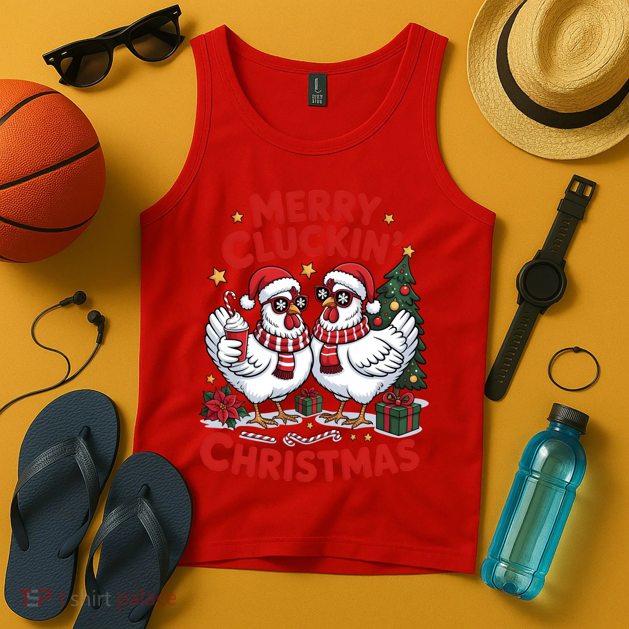Merry Cluckin Christmas Chicken Funny Tank Top