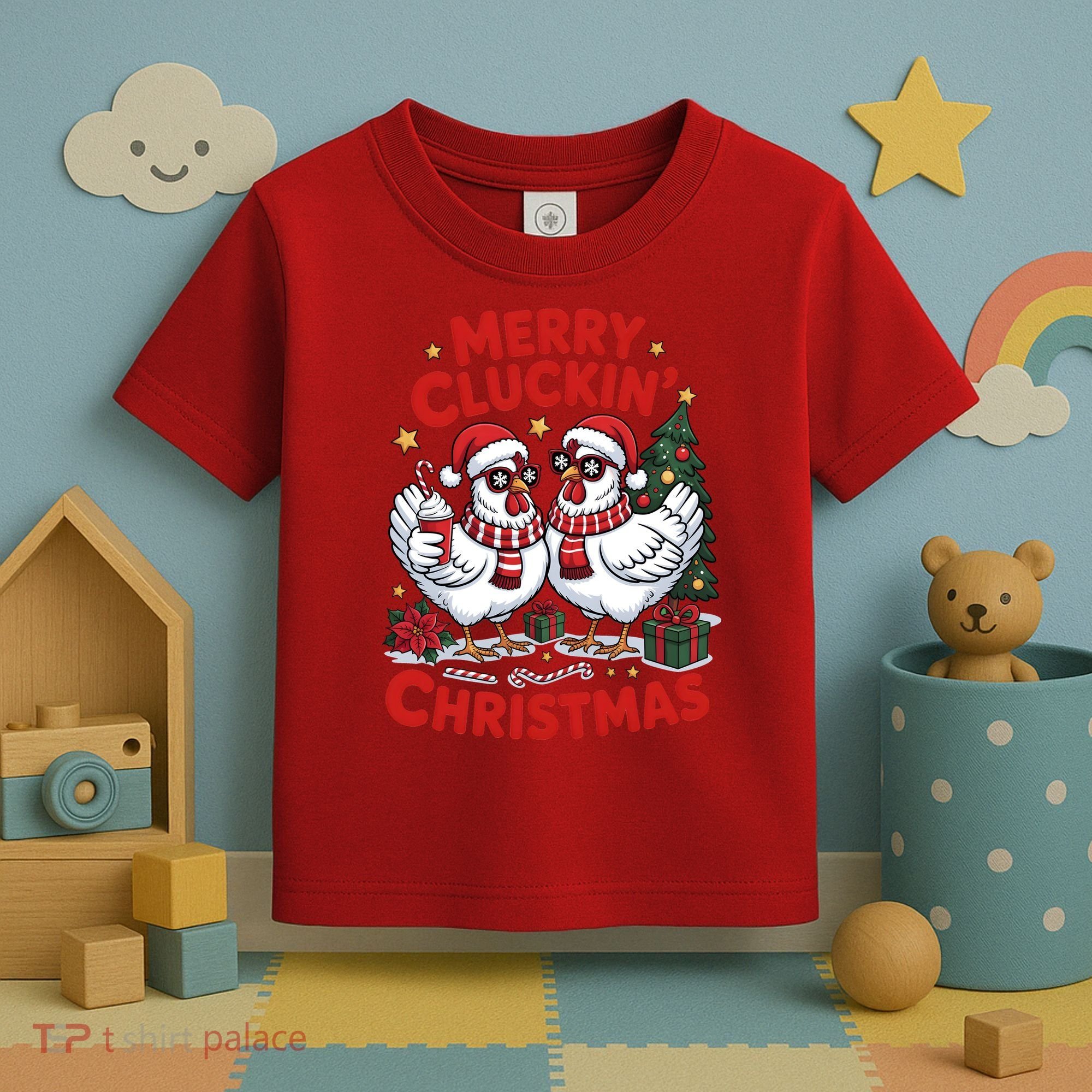 Merry Cluckin Christmas Chicken Funny Toddler T-Shirt