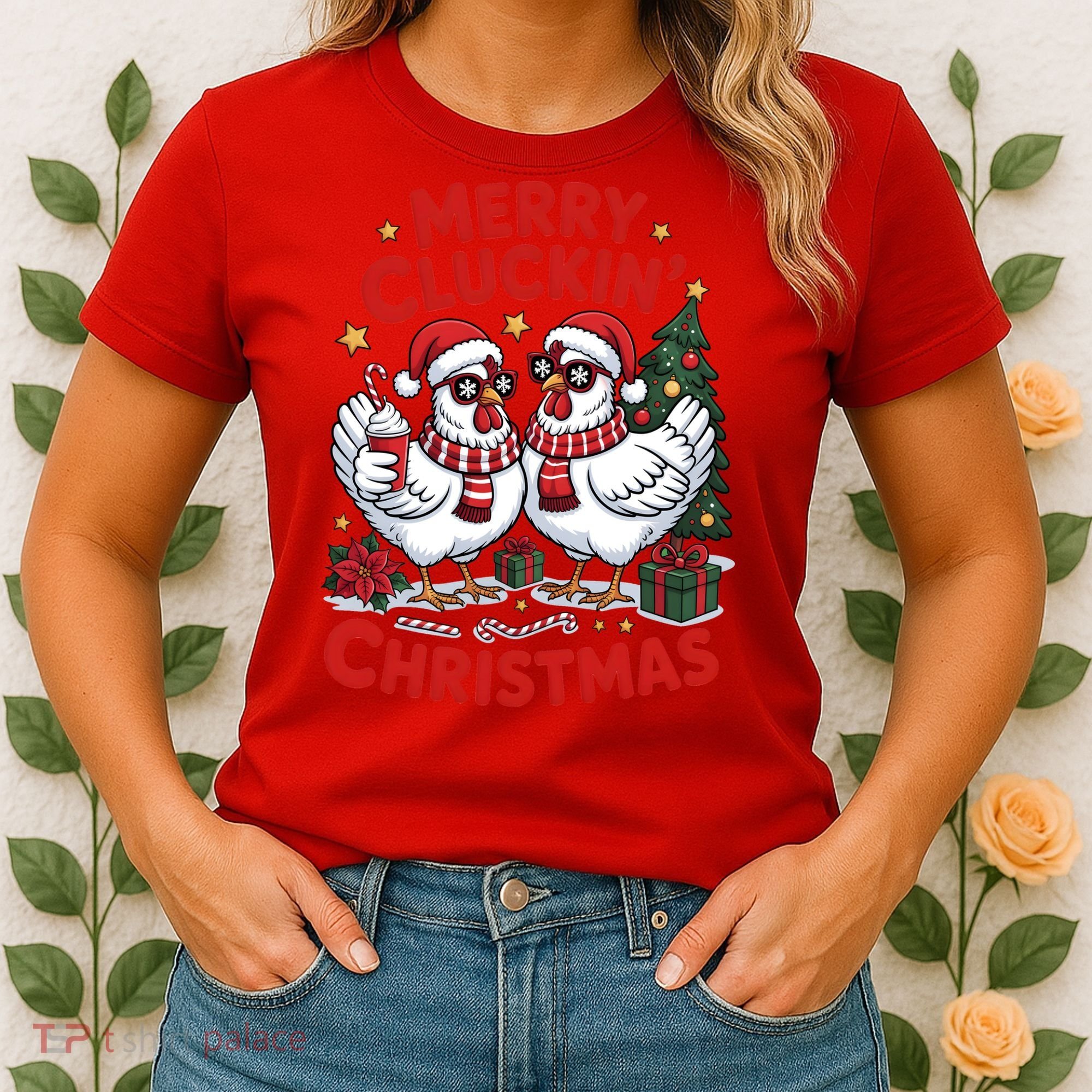 Merry Cluckin Christmas Chicken Funny Women's T-Shirt