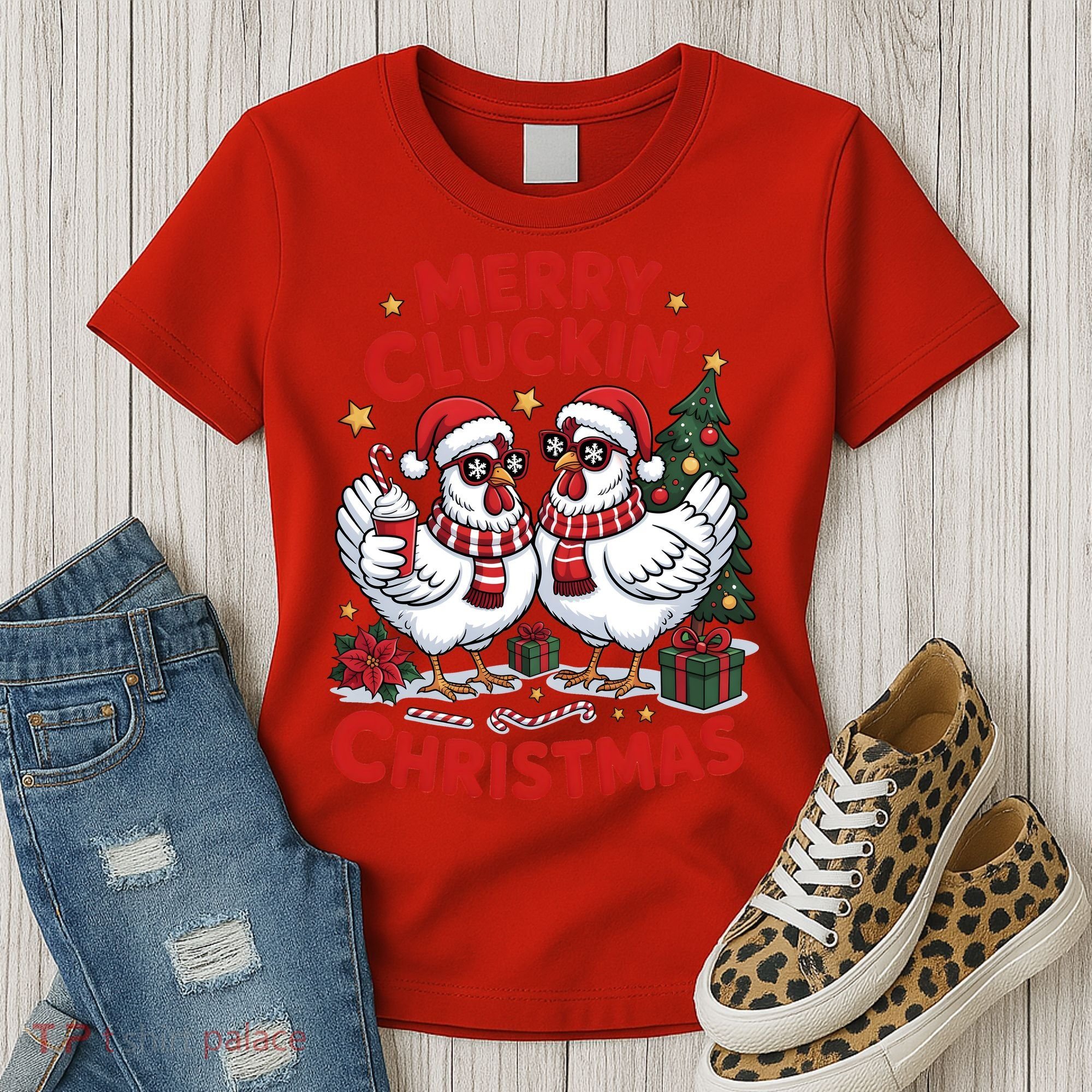 Merry Cluckin Christmas Chicken Funny Women's T-Shirt