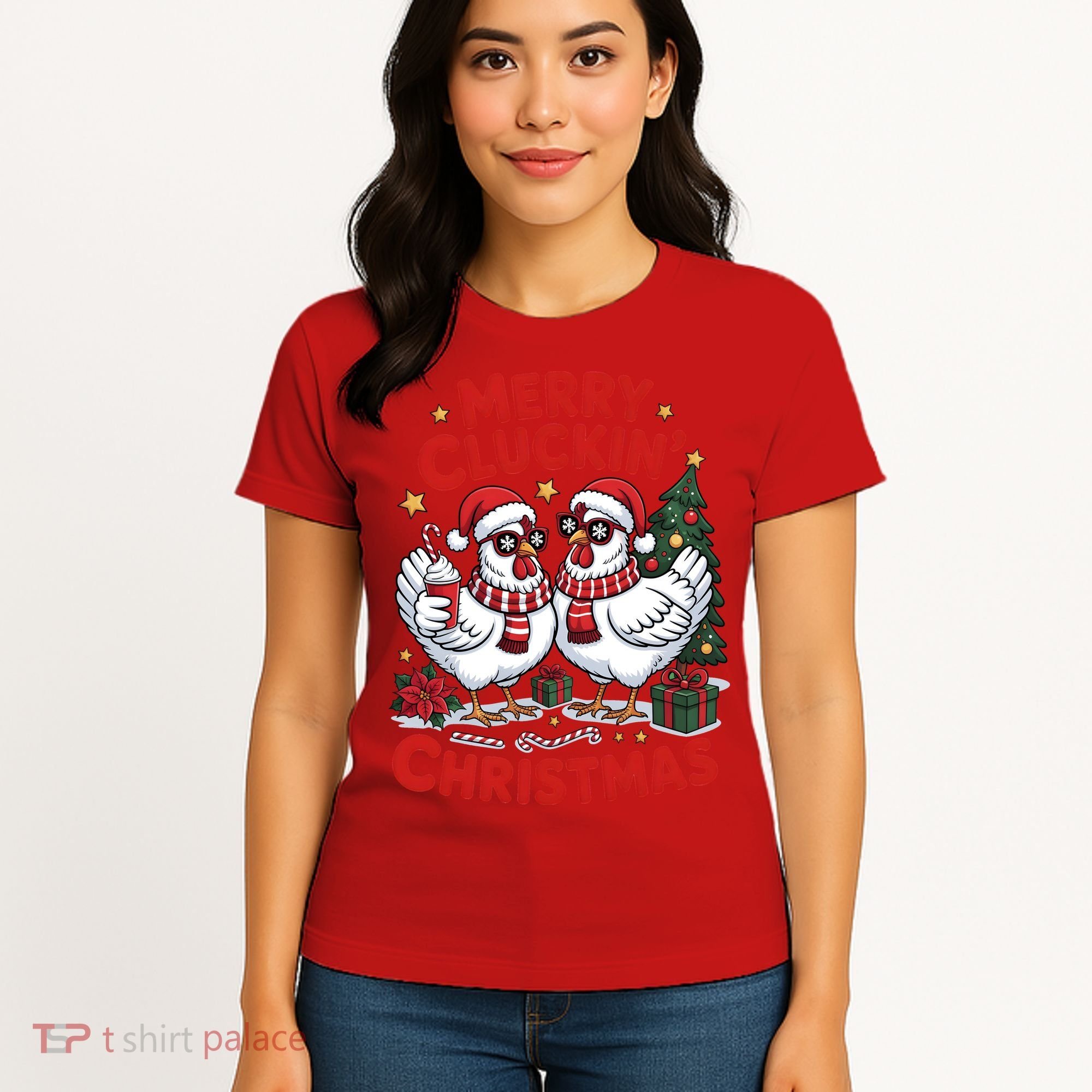 Merry Cluckin Christmas Chicken Funny Women's T-Shirt