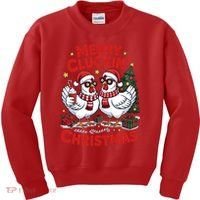 Merry Cluckin Christmas Chicken Funny Kids Sweatshirt thumb 0
