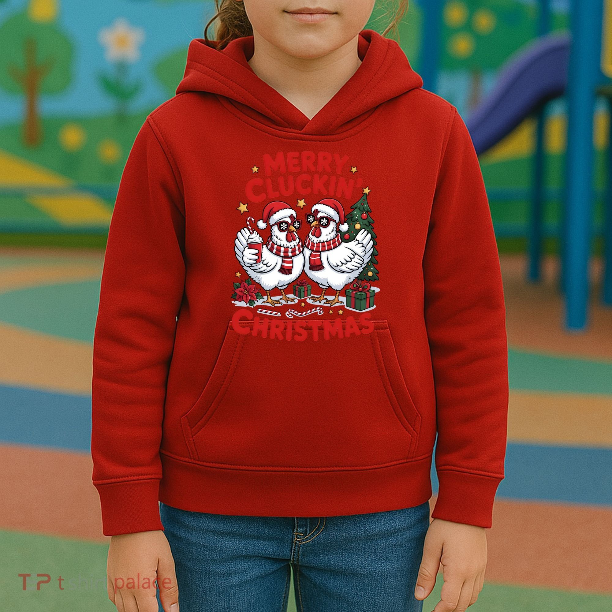 Merry Cluckin Christmas Chicken Funny Kids Hoodie