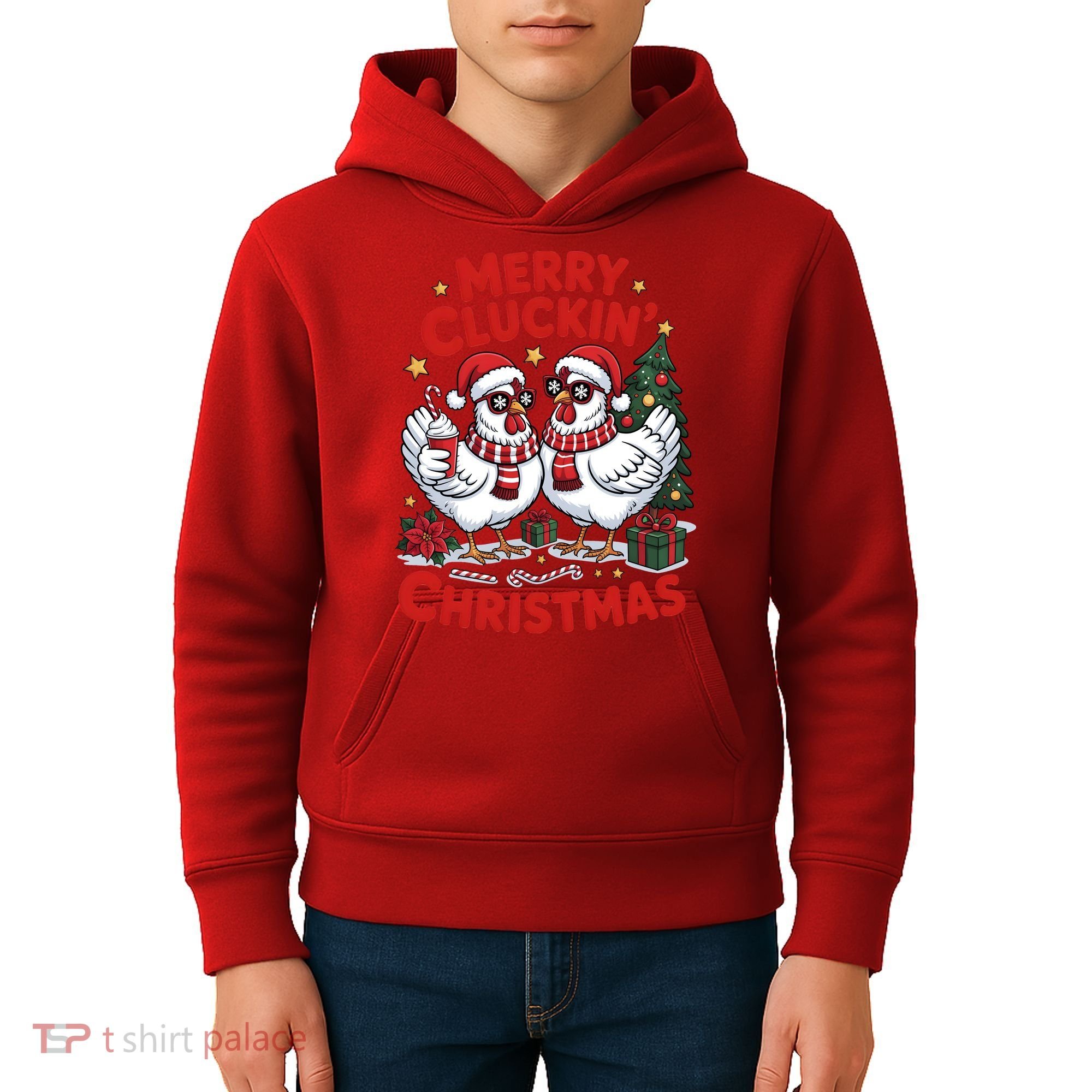 Merry Cluckin Christmas Chicken Funny Kids Hoodie