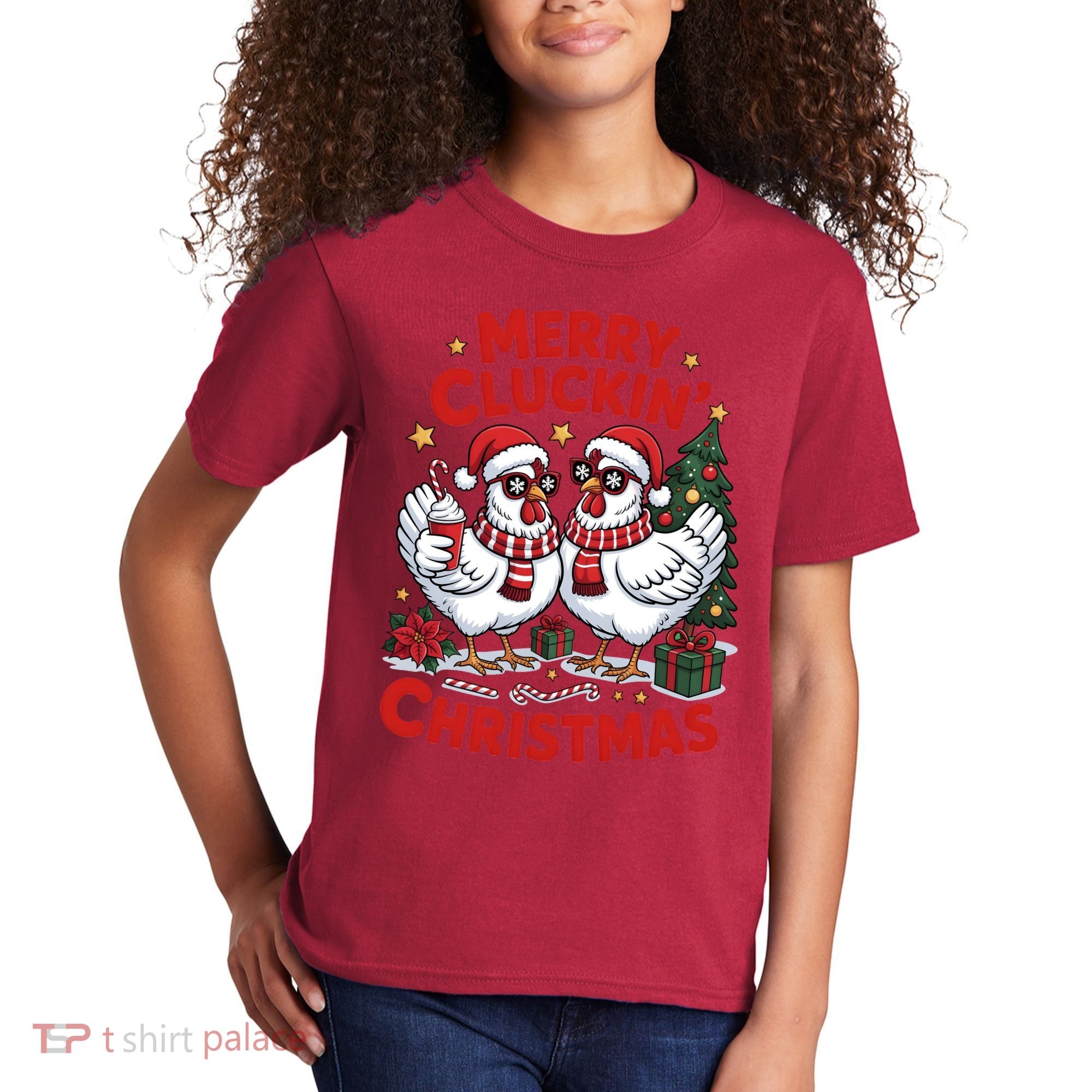 Merry Cluckin Christmas Chicken Funny Kids T-Shirt