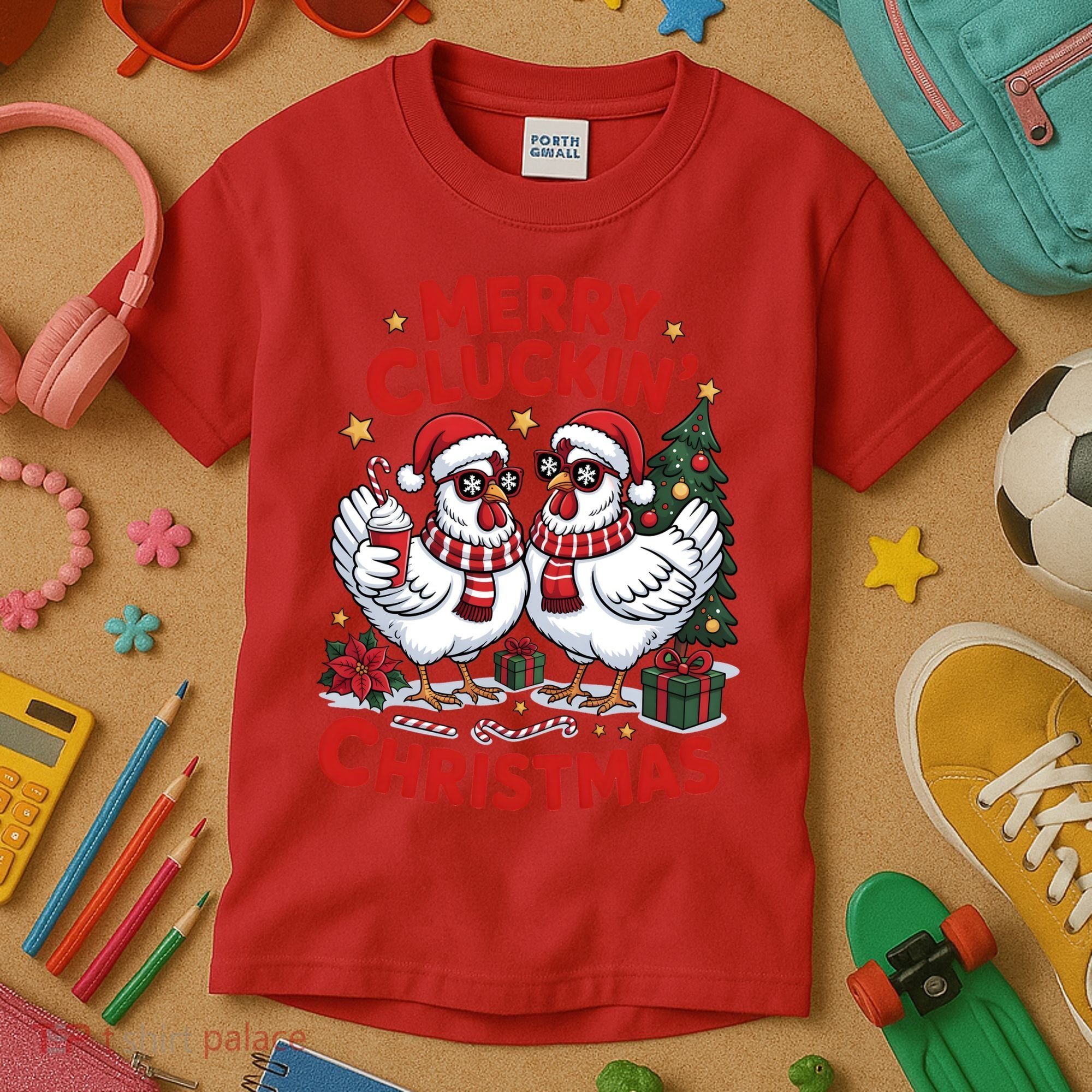 Merry Cluckin Christmas Chicken Funny Kids T-Shirt