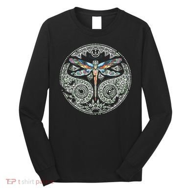 Magical Colorful Dragonfly Tribal Mandala Long Sleeve Shirt