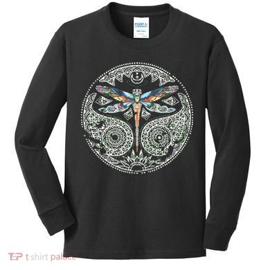 Magical Colorful Dragonfly Tribal Mandala Kids Long Sleeve Shirt