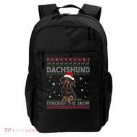 Merry Christmas Dachshund Dog Through The Snow Ugly Sweater Gift Backpack thumb 0