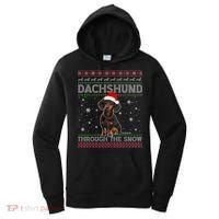 Merry Christmas Dachshund Dog Through The Snow Ugly Sweater Gift Women's Hoodie thumb 0