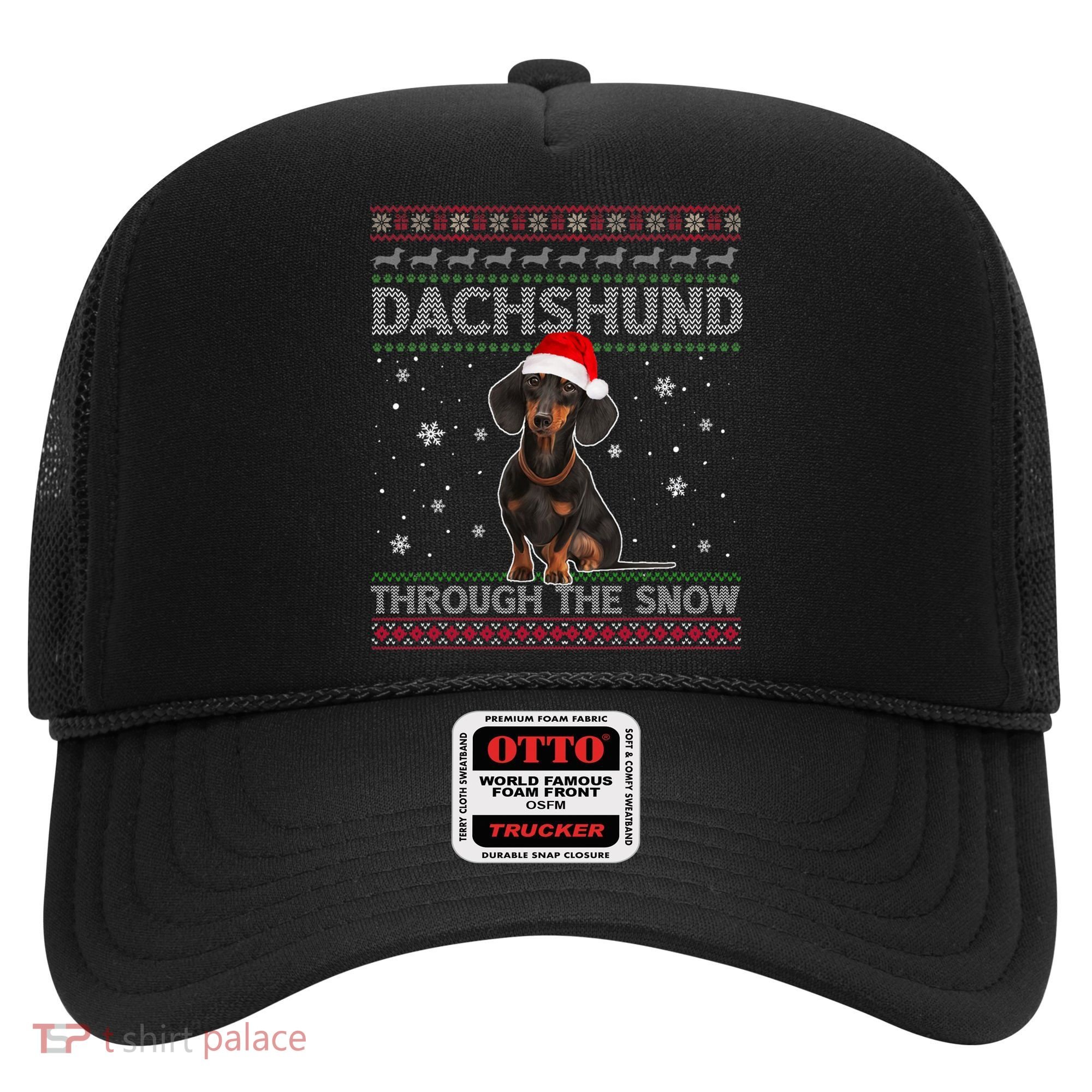 Merry Christmas Dachshund Dog Through The Snow Ugly Sweater Gift Hat