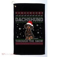 Merry Christmas Dachshund Dog Through The Snow Ugly Sweater Gift Golf Towel thumb 0