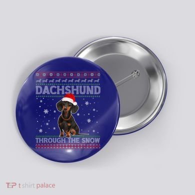 Merry Christmas Dachshund Dog Through The Snow Ugly Sweater Gift Button