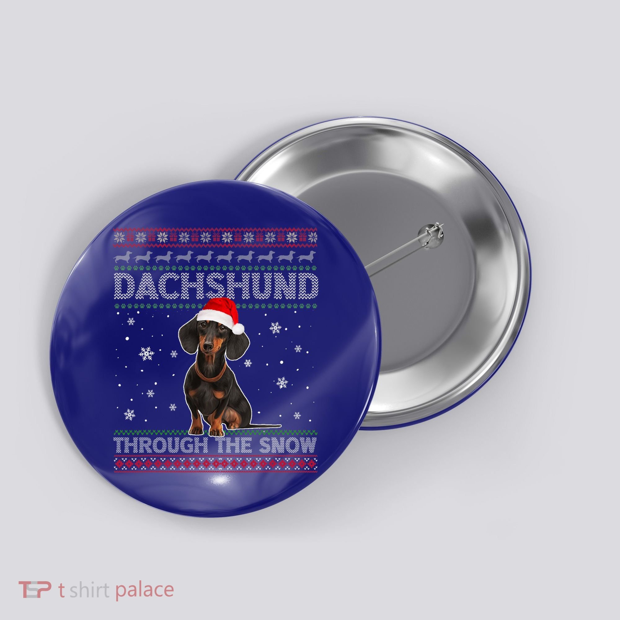 Merry Christmas Dachshund Dog Through The Snow Ugly Sweater Gift Button