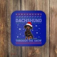 Merry Christmas Dachshund Dog Through The Snow Ugly Sweater Gift Coaster thumb 0