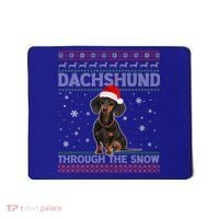 Merry Christmas Dachshund Dog Through The Snow Ugly Sweater Gift Mousepad thumb 0