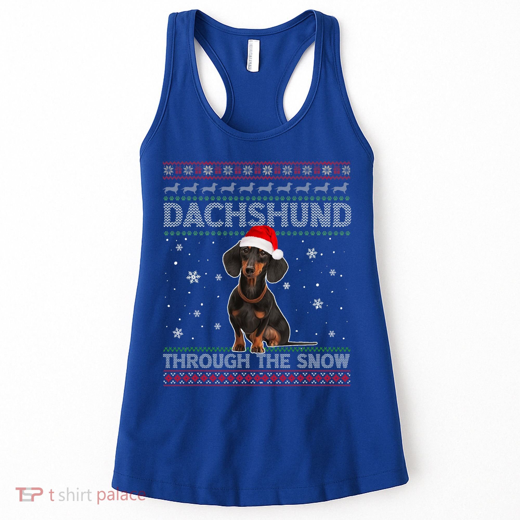 Merry Christmas Dachshund Dog Through The Snow Ugly Sweater Gift Women's Tank Top