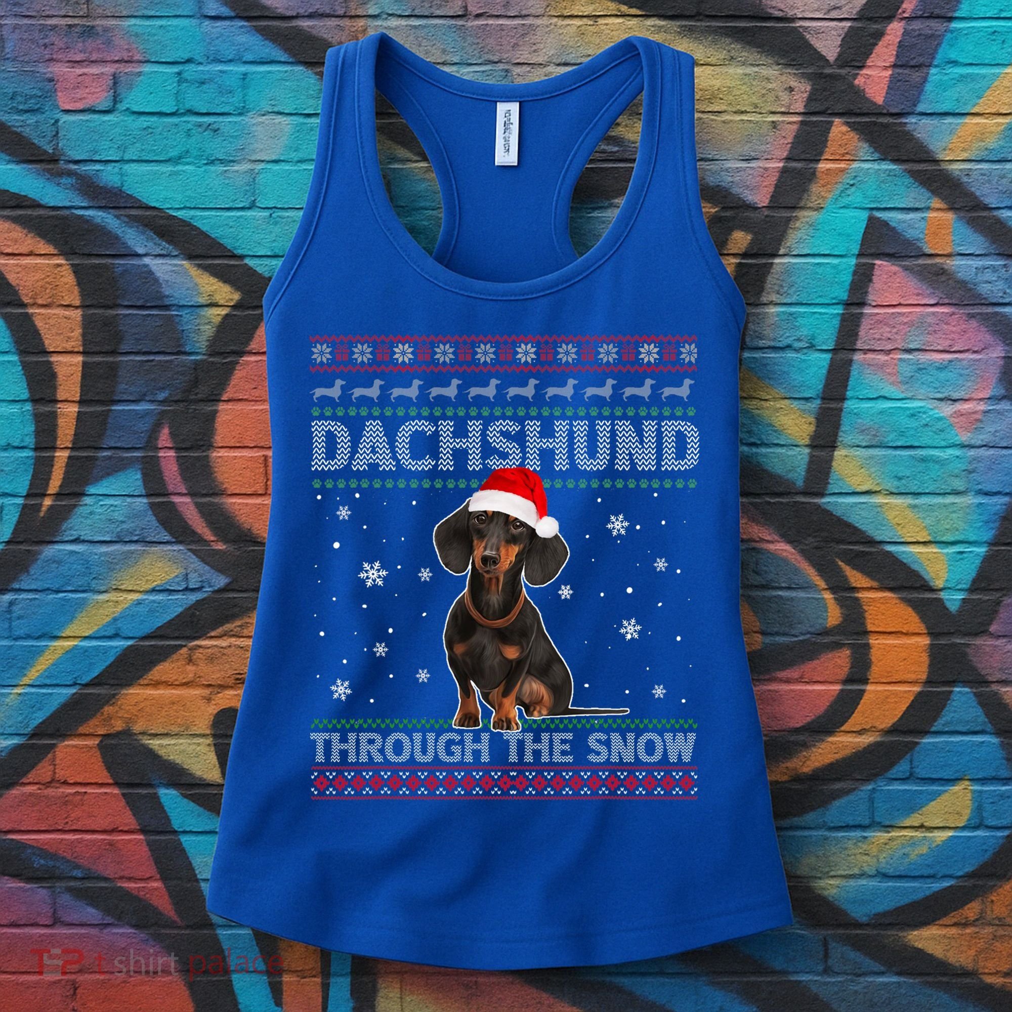 Merry Christmas Dachshund Dog Through The Snow Ugly Sweater Gift Women's Tank Top