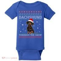 Merry Christmas Dachshund Dog Through The Snow Ugly Sweater Gift Baby Bodysuit thumb 0