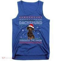 Merry Christmas Dachshund Dog Through The Snow Ugly Sweater Gift Tank Top thumb 0