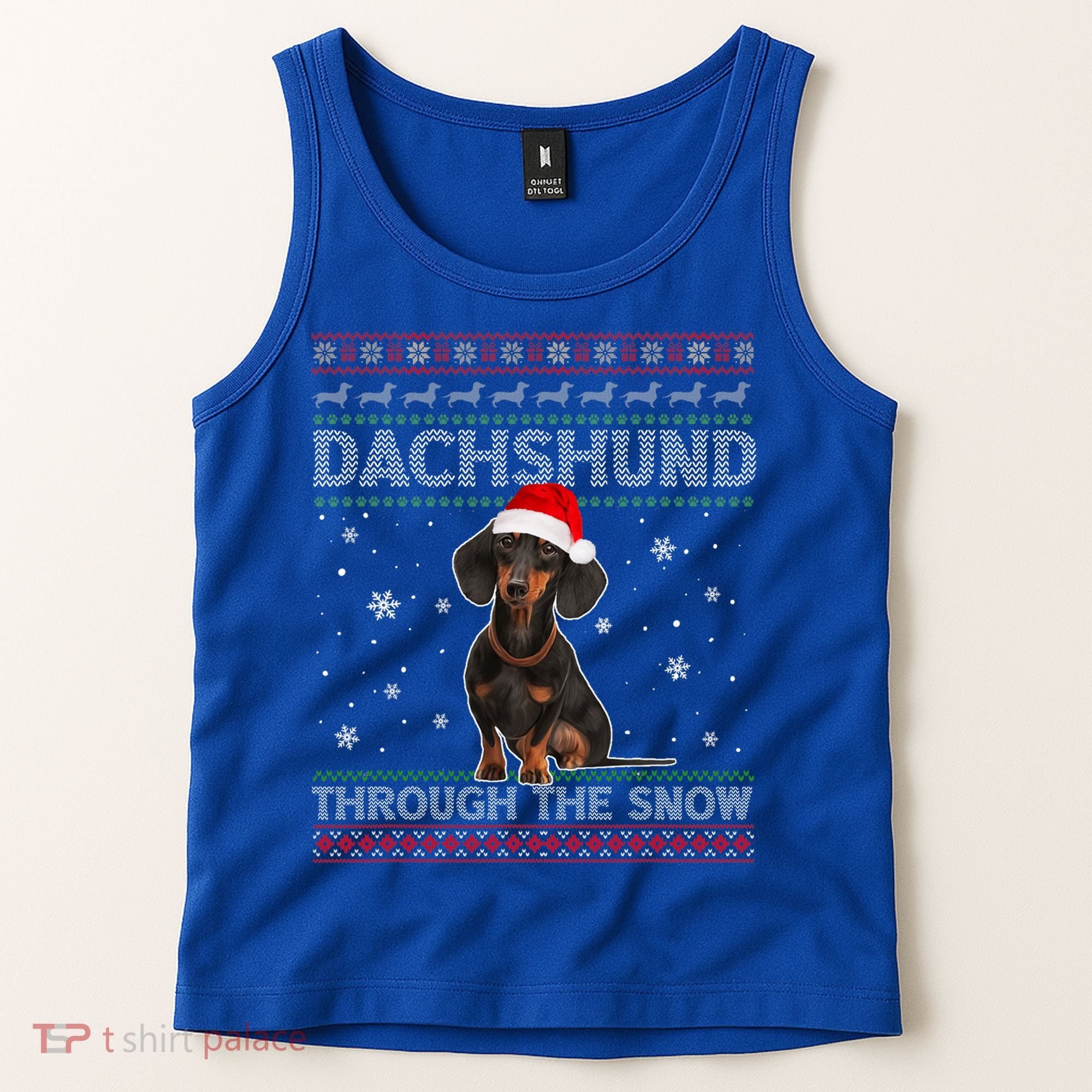 Merry Christmas Dachshund Dog Through The Snow Ugly Sweater Gift Tank Top