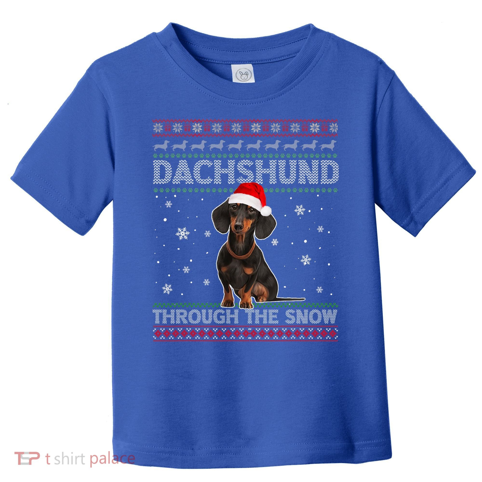 Merry Christmas Dachshund Dog Through The Snow Ugly Sweater Gift Toddler T-Shirt