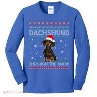 Merry Christmas Dachshund Dog Through The Snow Ugly Sweater Gift Kids Long Sleeve Shirt thumb 0