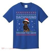 Merry Christmas Dachshund Dog Through The Snow Ugly Sweater Gift Kids T-Shirt thumb 0