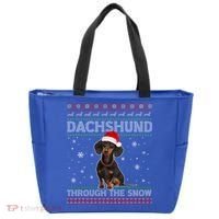 Merry Christmas Dachshund Dog Through The Snow Ugly Sweater Gift Tote Bag thumb 0