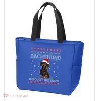 Merry Christmas Dachshund Dog Through The Snow Ugly Sweater Gift Tote Bag thumb 3