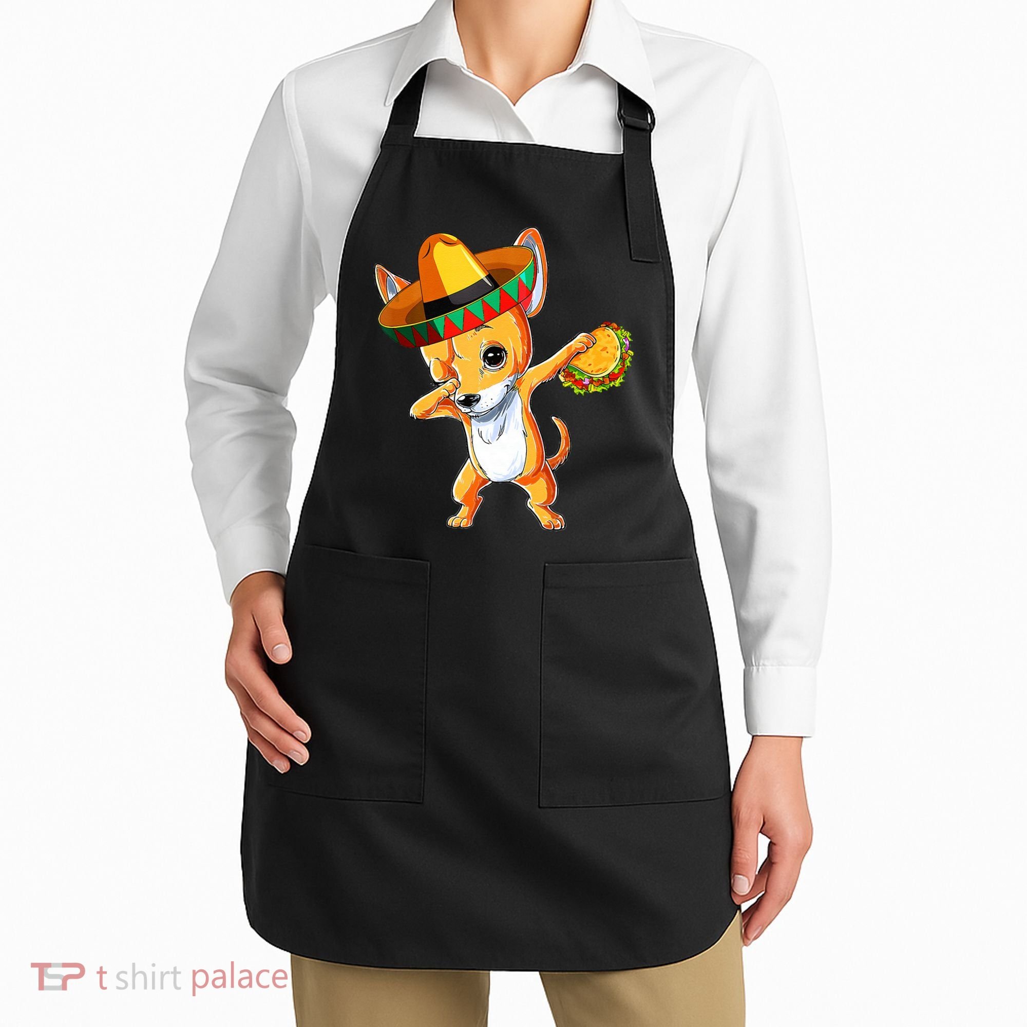Mexican Chihuahua Dog Dabbing Sombrero Taco Cinco De Mayo Apron