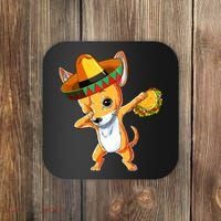 Mexican Chihuahua Dog Dabbing Sombrero Taco Cinco De Mayo Coaster thumb 0