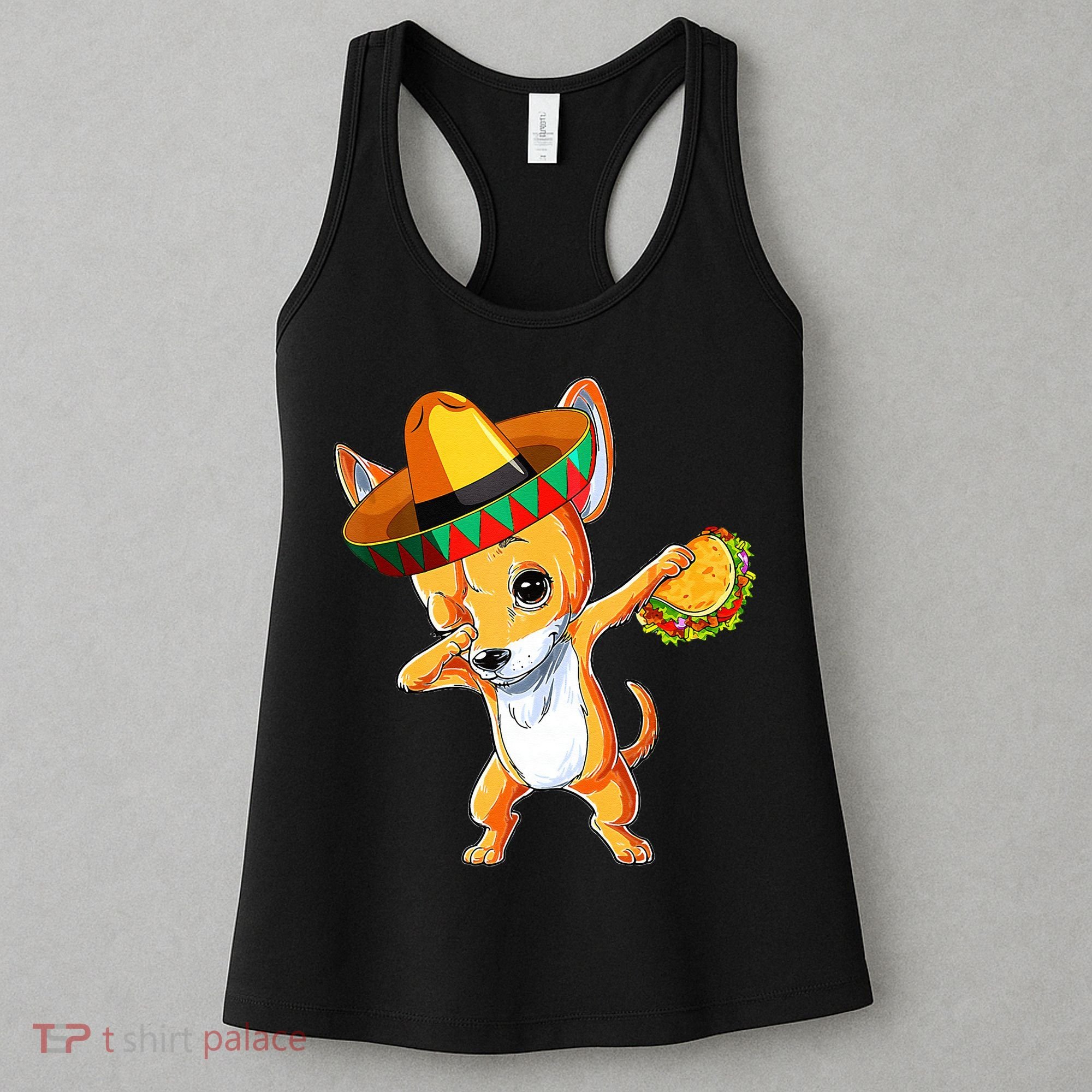 Mexican Chihuahua Dog Dabbing Sombrero Taco Cinco De Mayo Women's Tank Top