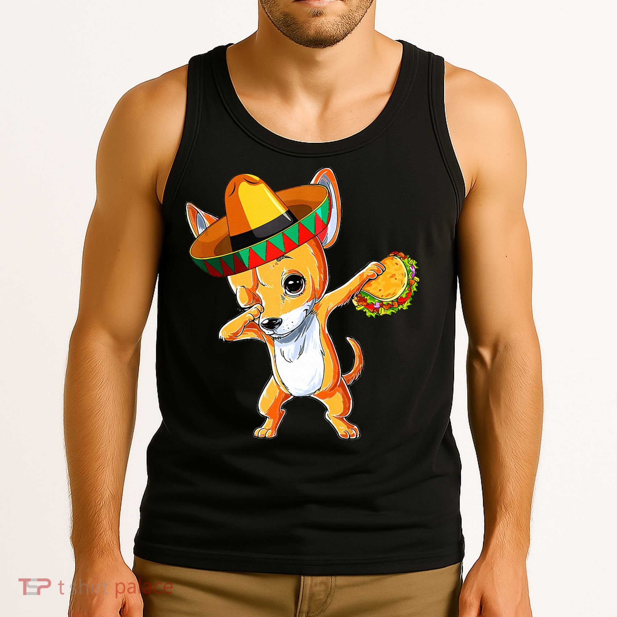Mexican Chihuahua Dog Dabbing Sombrero Taco Cinco De Mayo Tank Top