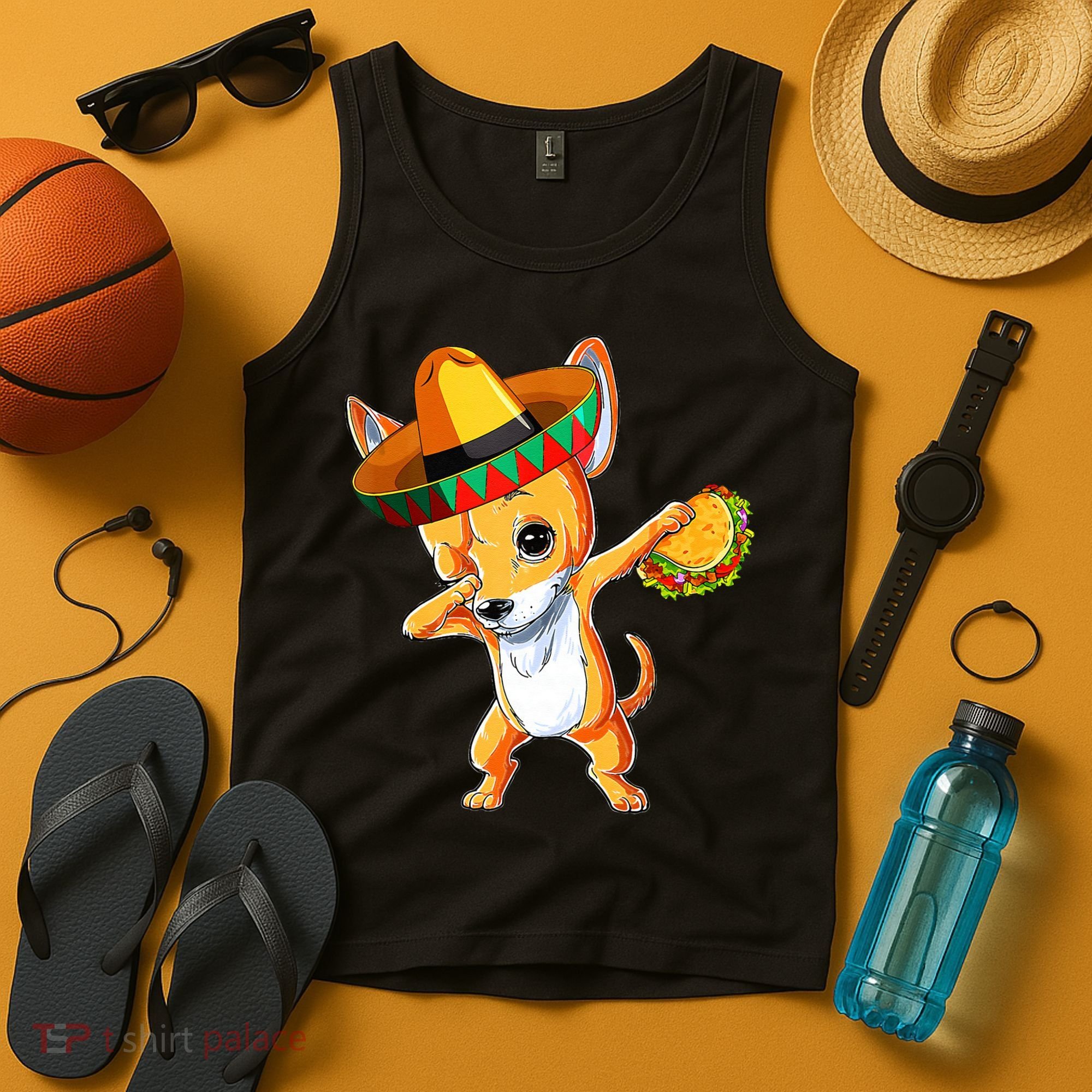 Mexican Chihuahua Dog Dabbing Sombrero Taco Cinco De Mayo Tank Top